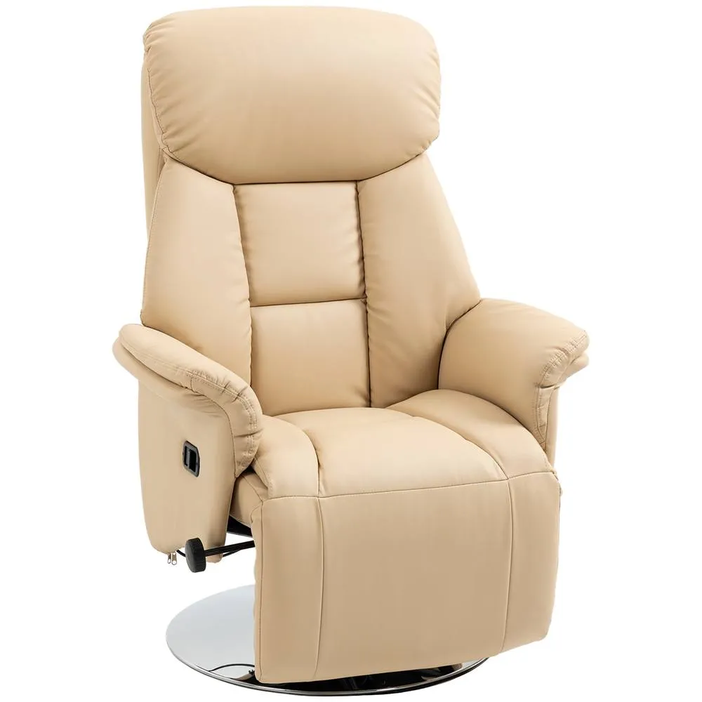 HOMCOM Adjustable Swivel Recliner with Footrest, Padded Arms, Beige 2