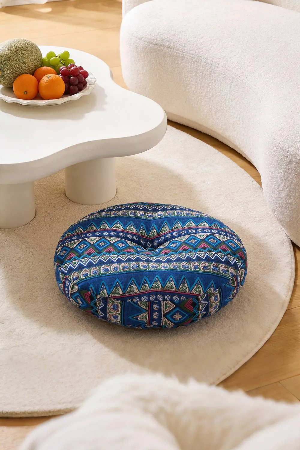 Living and Home Bohemian Style Detachable Round Floor Cushion in Blue