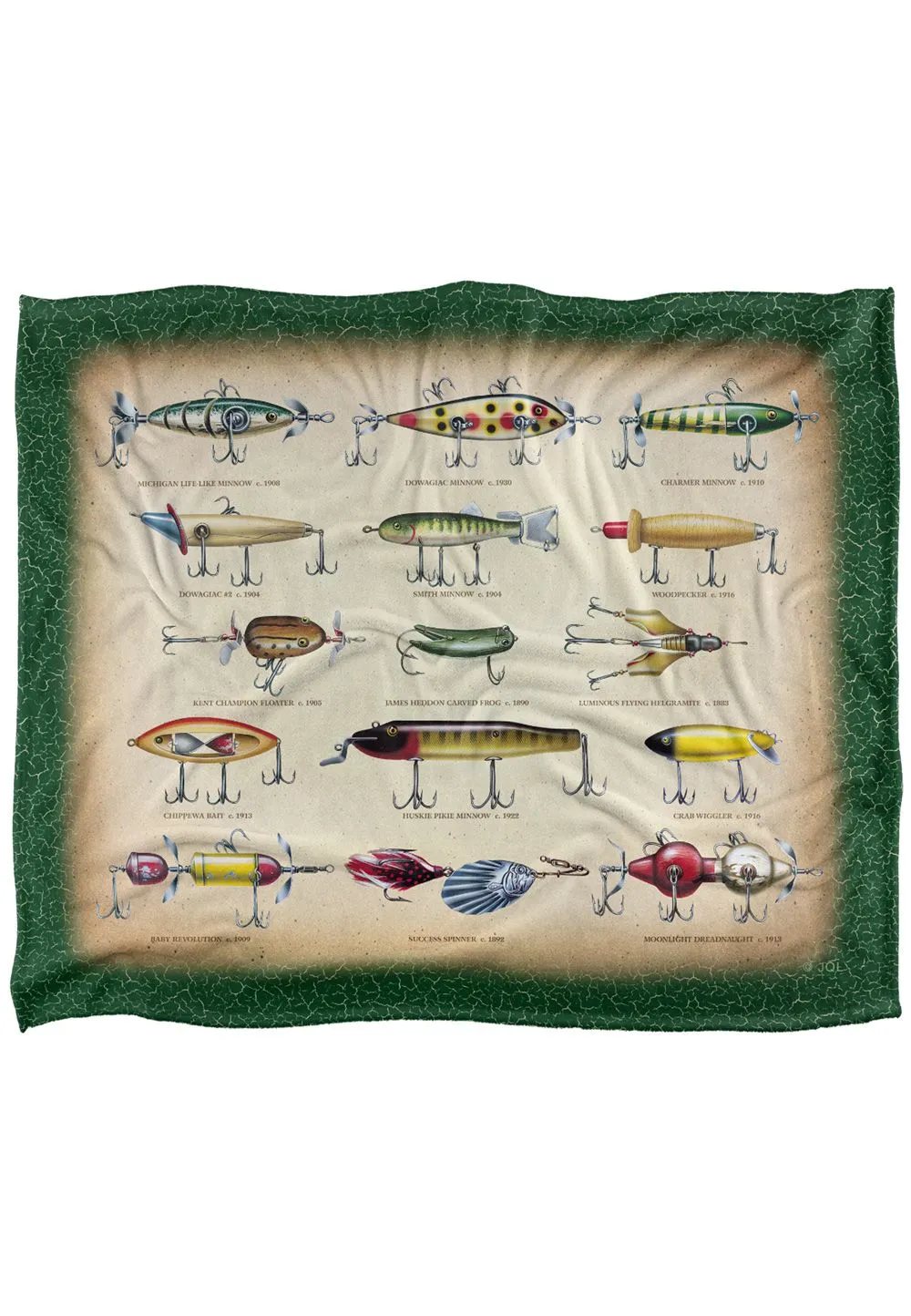 JQ Licensing Antique Flyfishing Lure Panel Silky Touch Super Soft Throw Blanket 152 X 127 cm in White