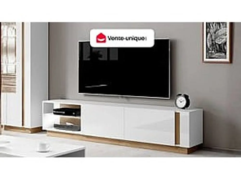 Vente-unique MURARI TV Stand - 2 Doors & 2 Shelves - With Leds - Gloss White and in Light Oak 4