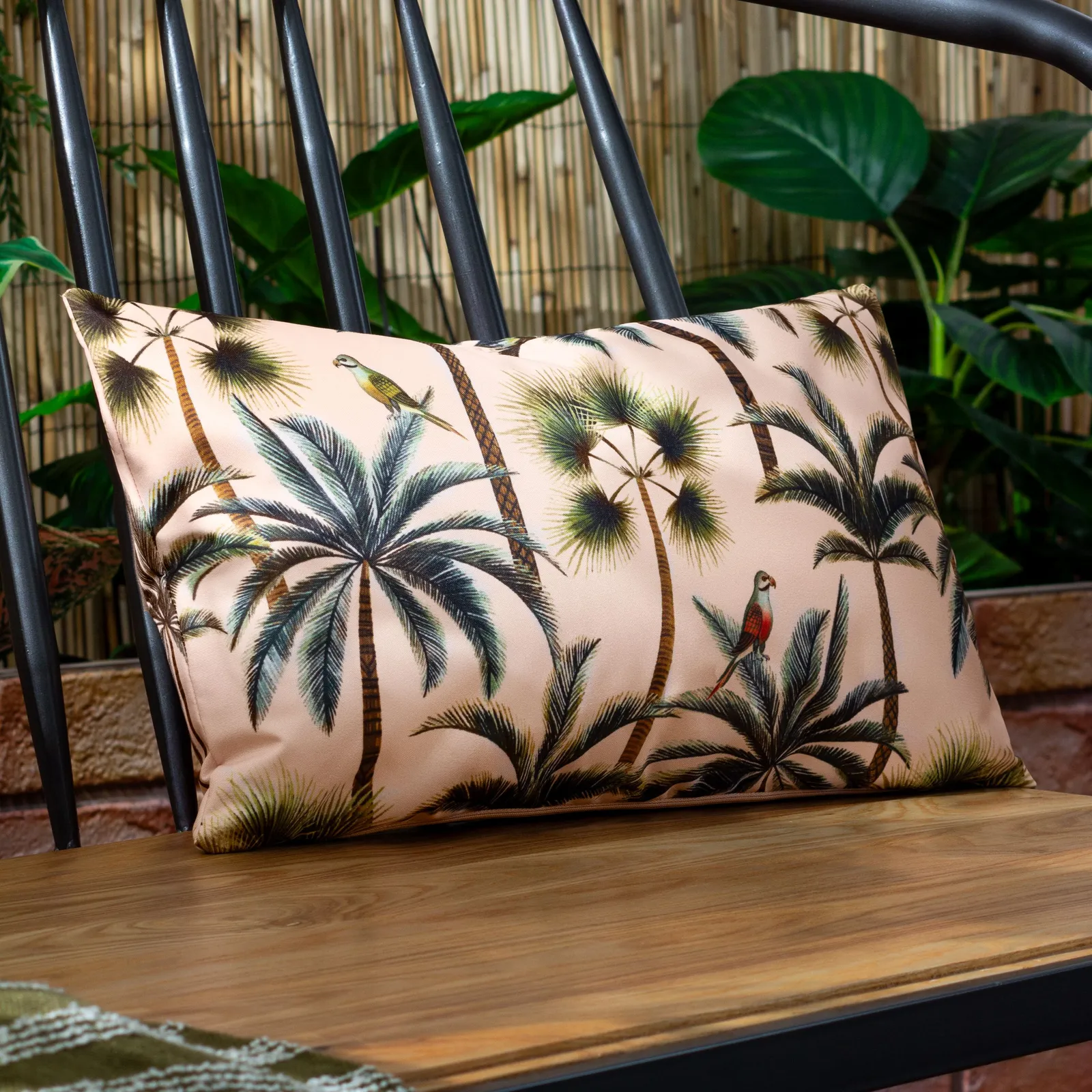 Evans Lichfield Palms Tropical Water & UV Resistant Outdoor Cushion in Pink
