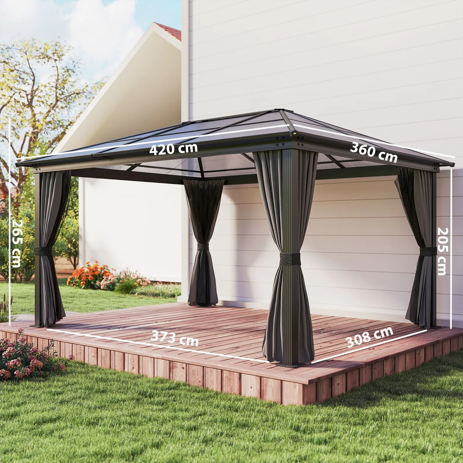 OUTSUNNY Hardtop Gazebo Canopy with Mosquito Netting & Curtains in Black 3