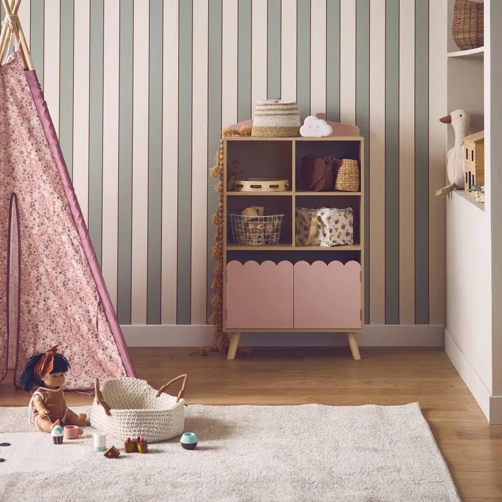 sweeek Children's pine wood library 2 doors 4 shelves in Pink 3