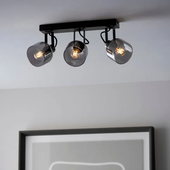 Palazzo Smoked Glass 3 Light Semi Flush Spotlight Bar