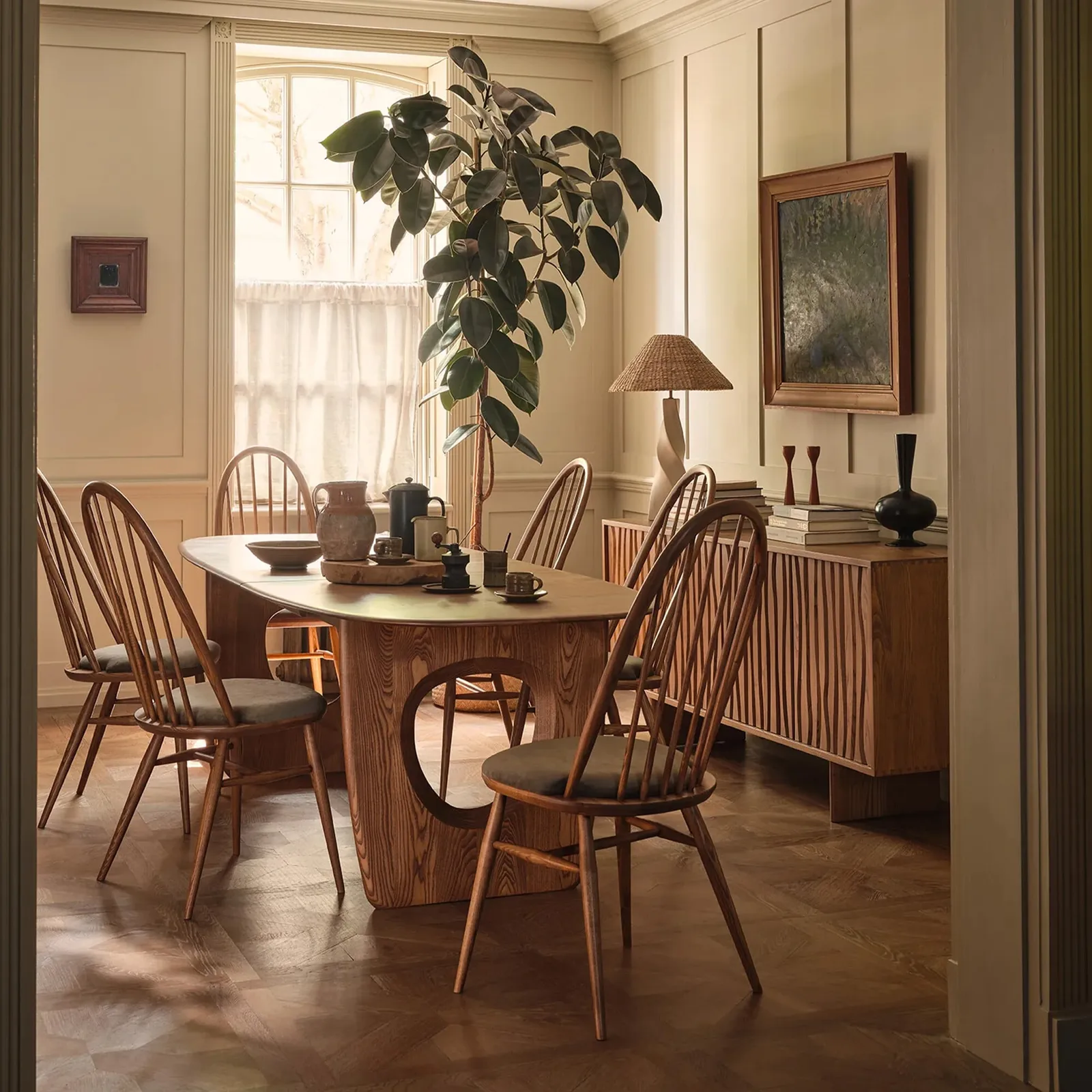 Ercol Quaker Upholstered Dining Chair, Green Wood | Barker & Stonehouse 3