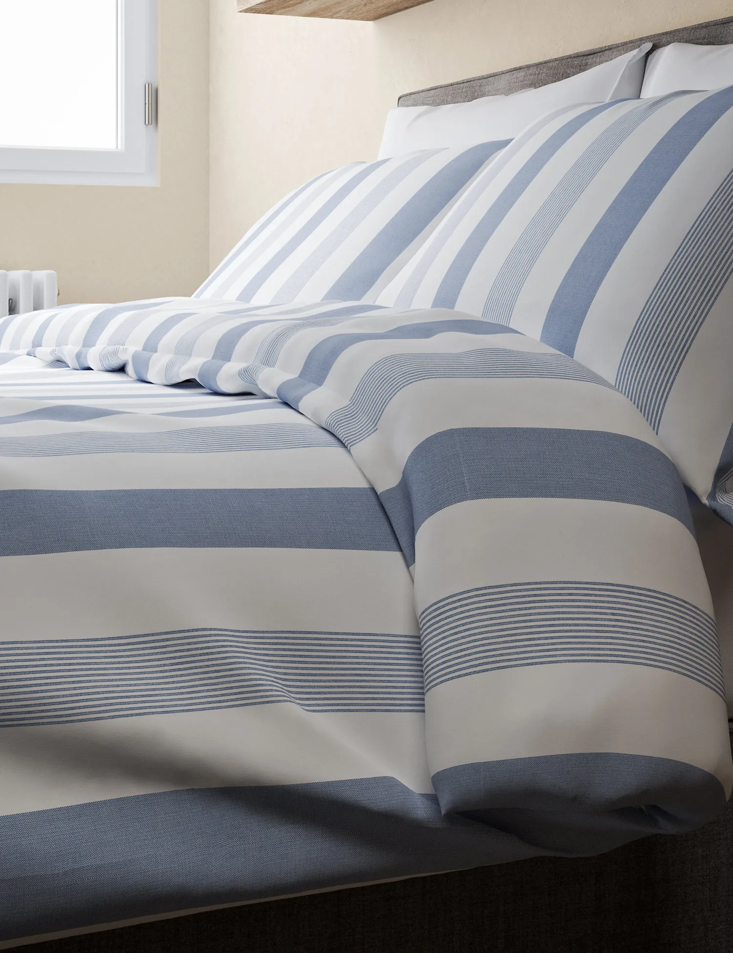 M&S Pure Cotton Hadley Striped Bedding Set Blue Mix