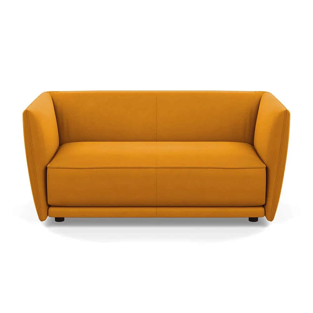 Heal's Valley 2 Seater Sofa Nobilis Velvet Mustard Walnut Stain Feet