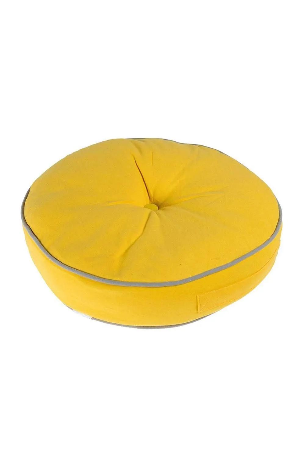Homescapes Round Cotton Floor Cushion Soft, Comfy & Machine Washable in Yellow 3