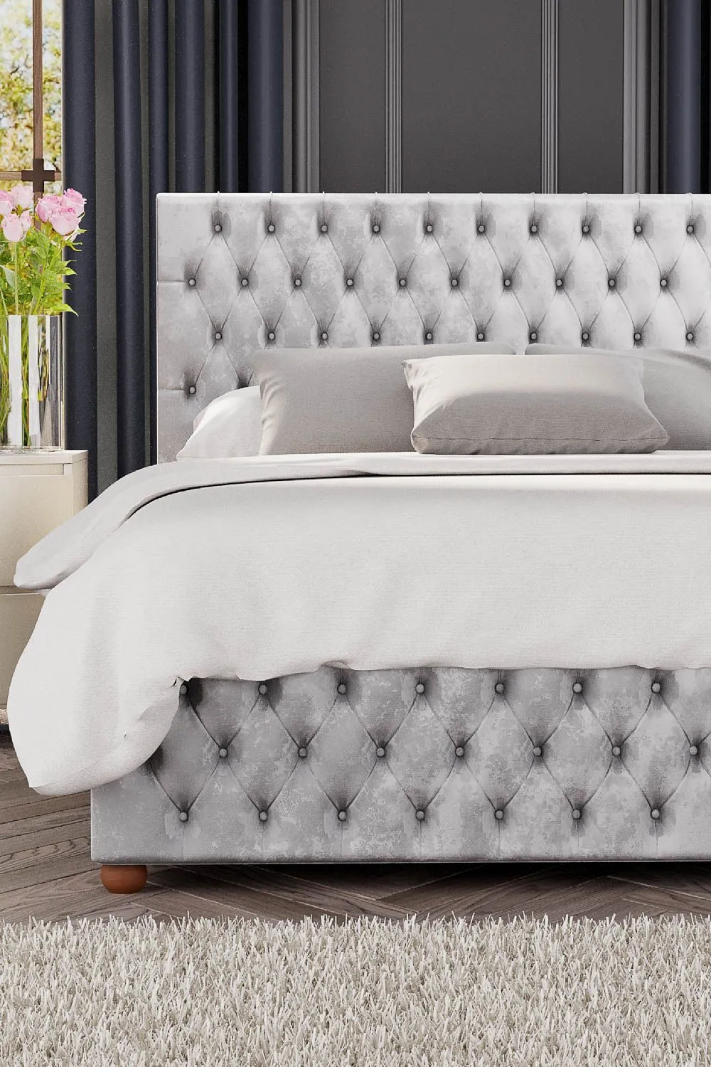 Laurence Llewelyn-Bowen Seren Ottoman Storage Bed in Mirazzi Velvet Fabric, Custom Made in Silver 3