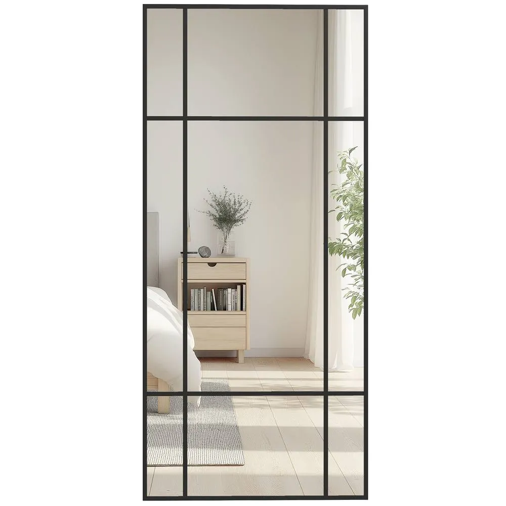 HOMCOM Window Style Vanity Mirror 110 x 50cm Hanging Wall Mirror Black 2