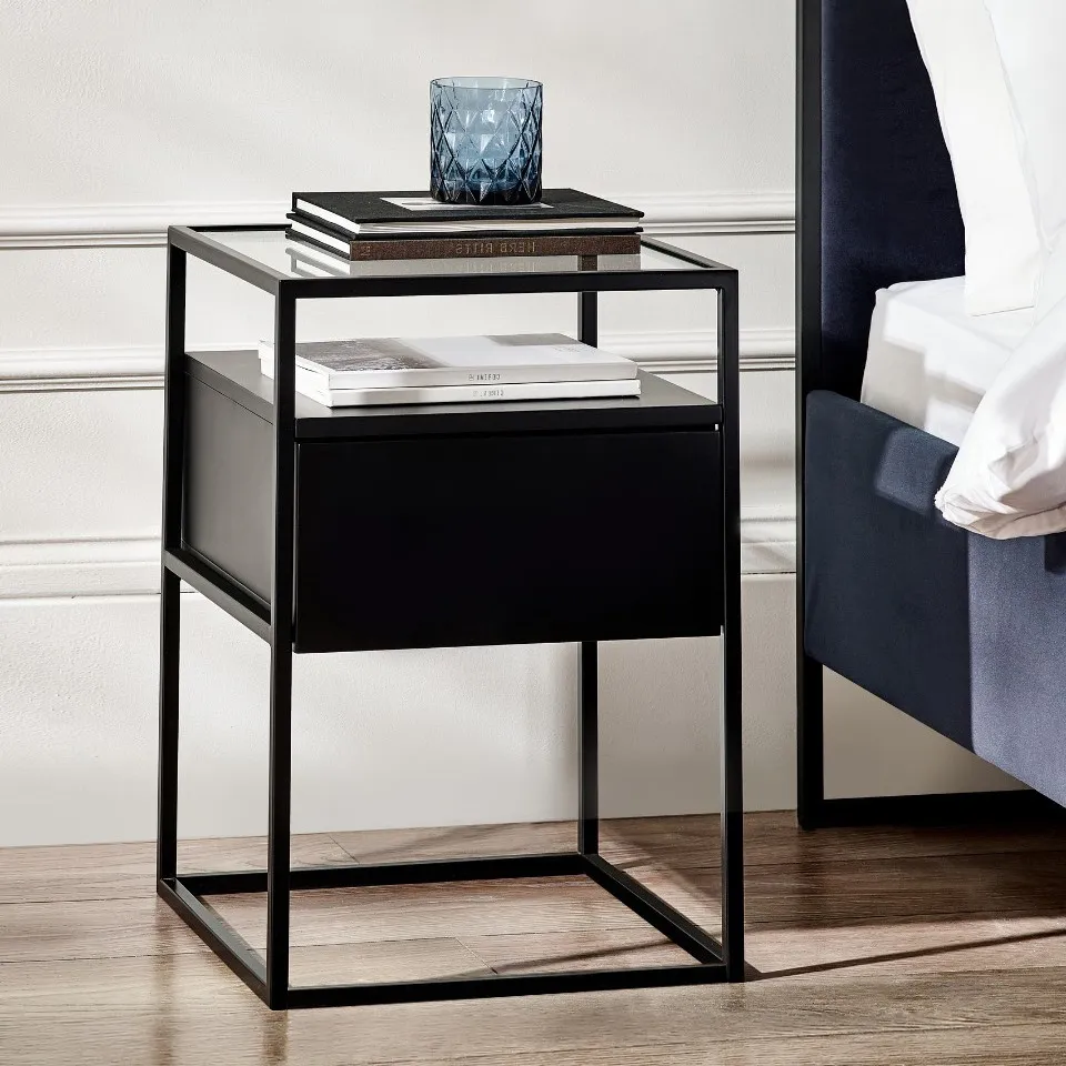 Universal - 1 Drawer Bedside Table - Black - Wooden/Metal 1