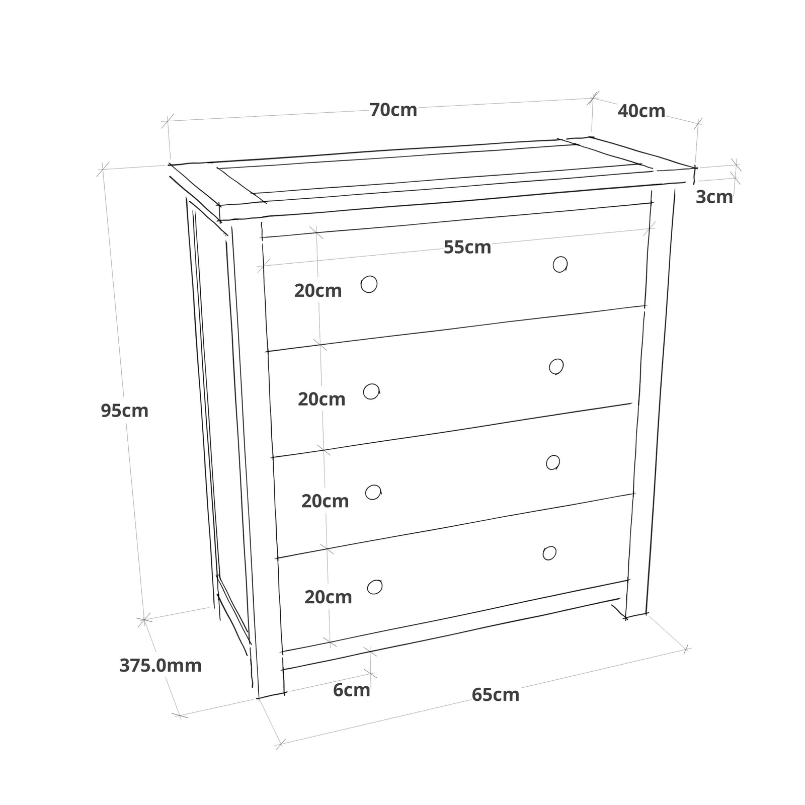 Cabinet Bits Lugo 4 Drawer Chest of Drawers Brass Cup Handle in Light Brown 6
