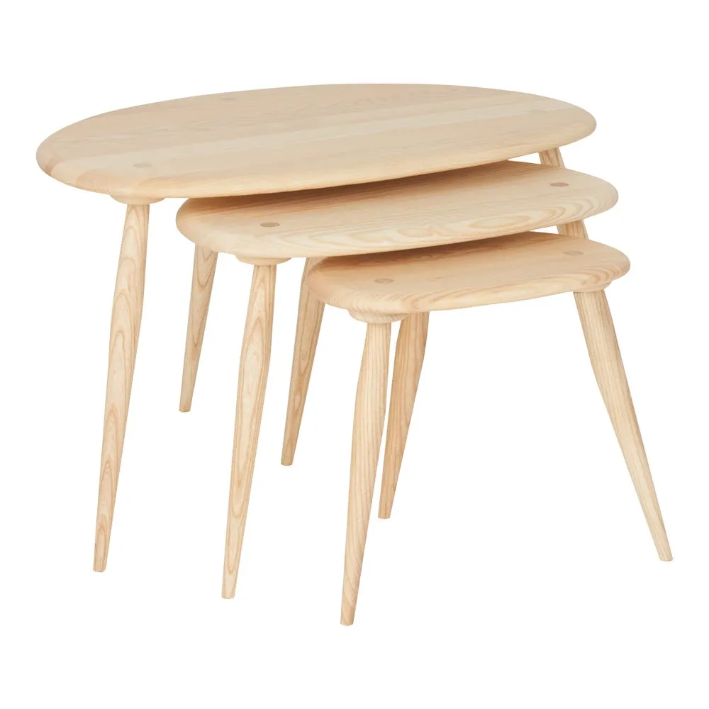 Ercol Pebble Nest of Tables Clear Matt Ash 2