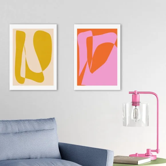East End Prints Set of 2 Yellow and Pink Abstract by Apricot and Birch Prints 1