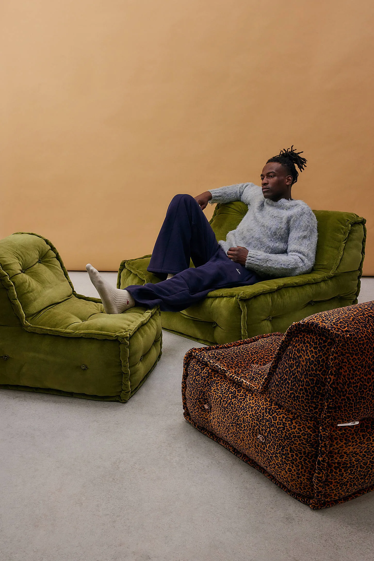 Reema Dark Green Velvet Two-Seater Floor Cushion - Green 6