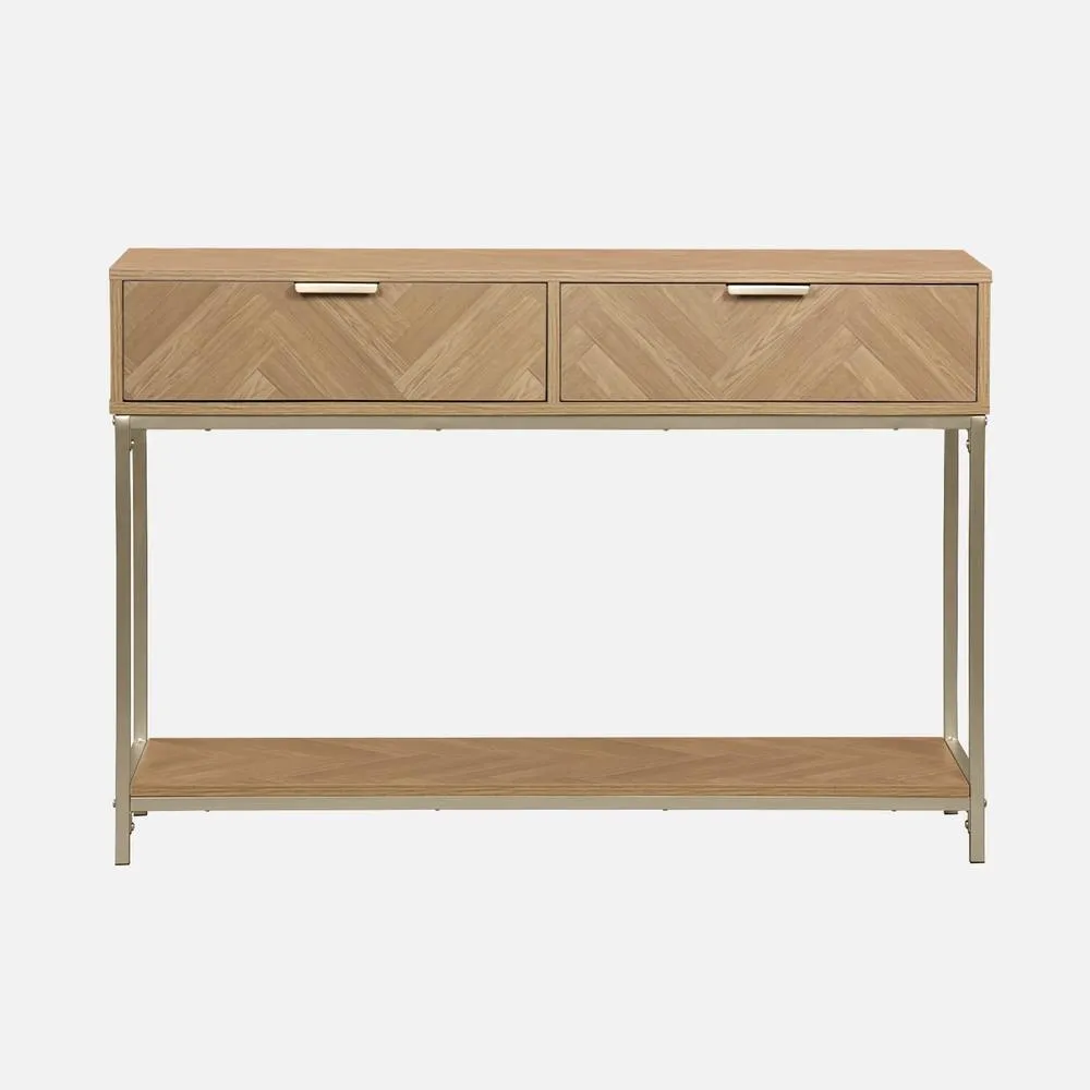 sweeek 110cm Herringbone Console Table With 2 Drawers in Light Brown 2