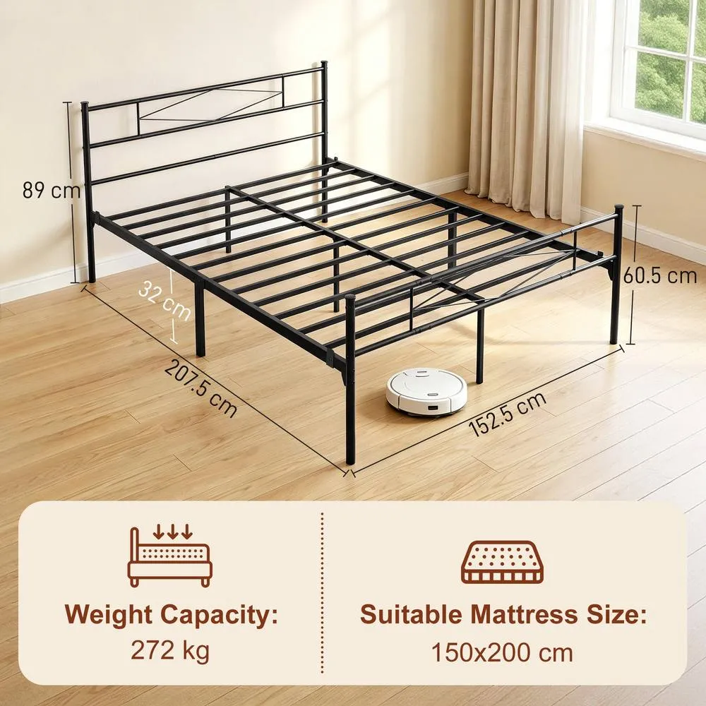 HOMCOM 5ft King Bed Frame with Steel Slat Support, Noise-Free, Black 3