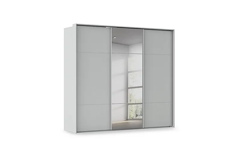 Haven 250cm 3 Door Slider Wardrobe with 2 Décor Doors and 1 Mirror Door - Silk Grey/Silk Grey Front