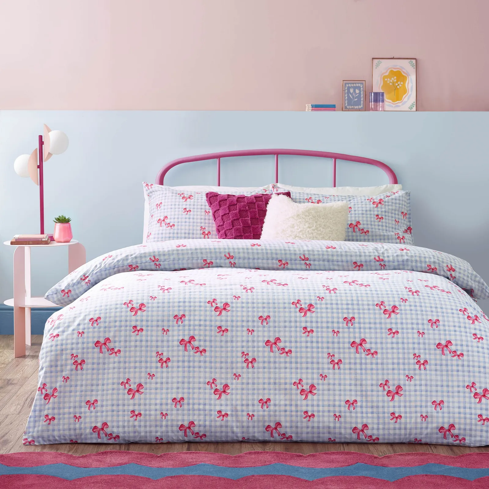 Heya Home Gingham Bows Printed Duvet Cover Set in Blue