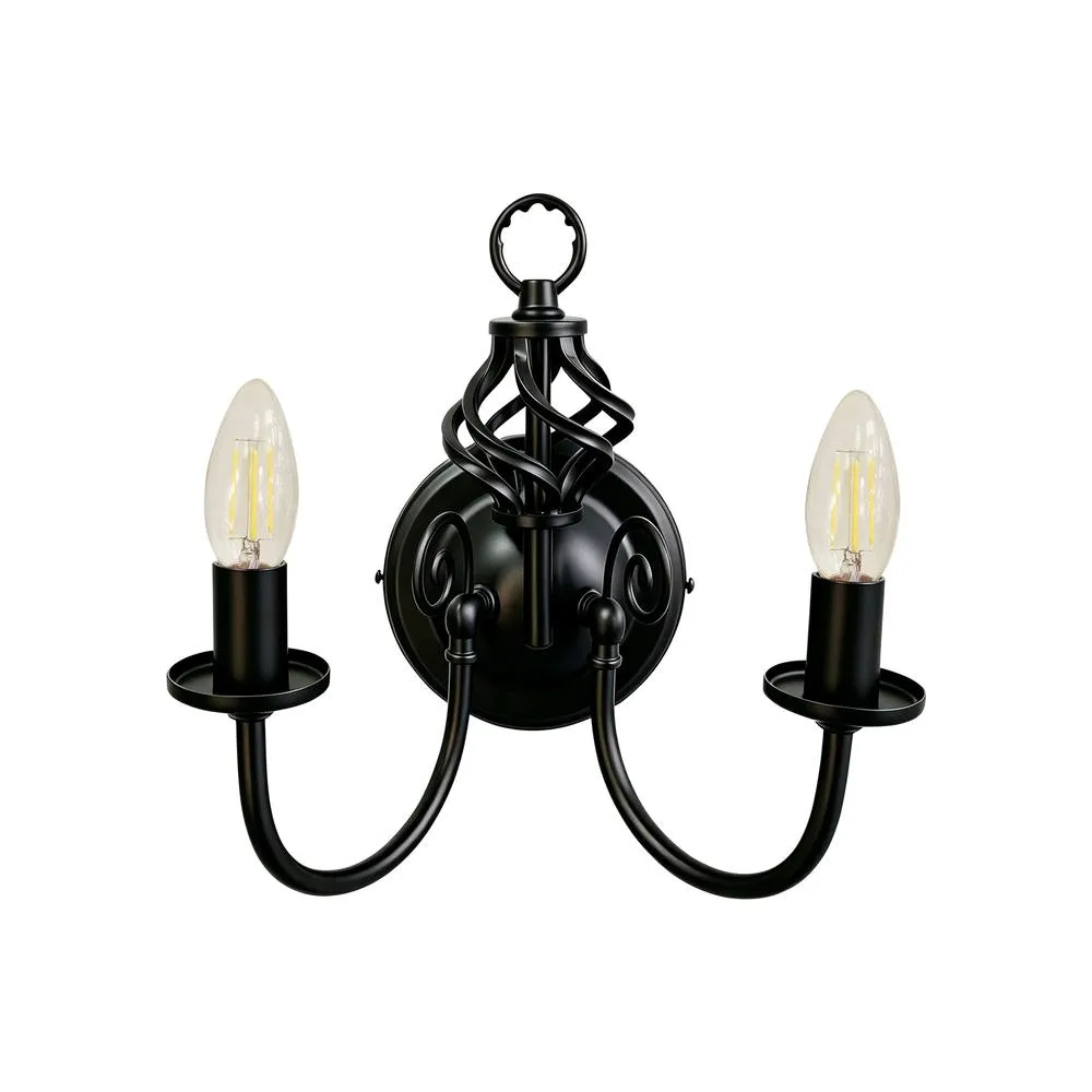 First Choice Lighting Set of 2 Barley Twist - Black Wall Lights 2