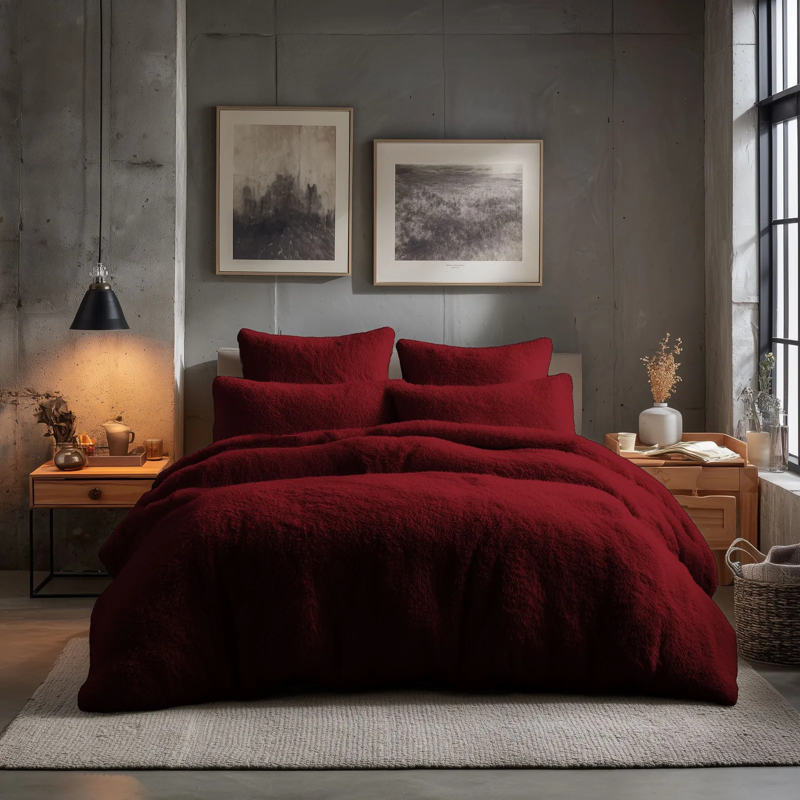 Snug City Teddy Bear Fleece Soft Cosy Duvet Cover + Pillow Case Set in Red