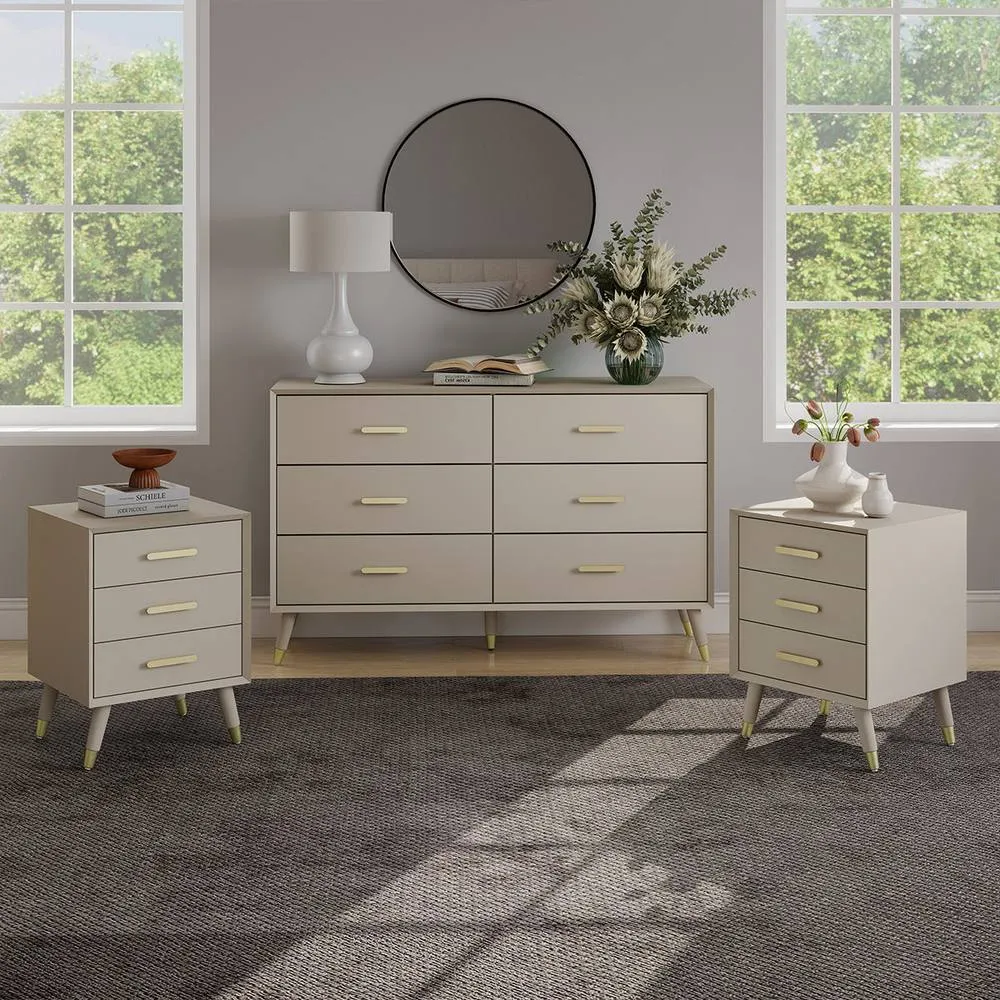 Melody Maison 6 Drawer Chest Of Drawers & Pair Of Bedside Tables - Oslo Taupe Range