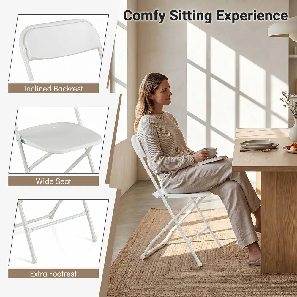Costway 4 Pack Foldable PP Chairs Metal Frame For Party Picnic Office Wedding in White 5