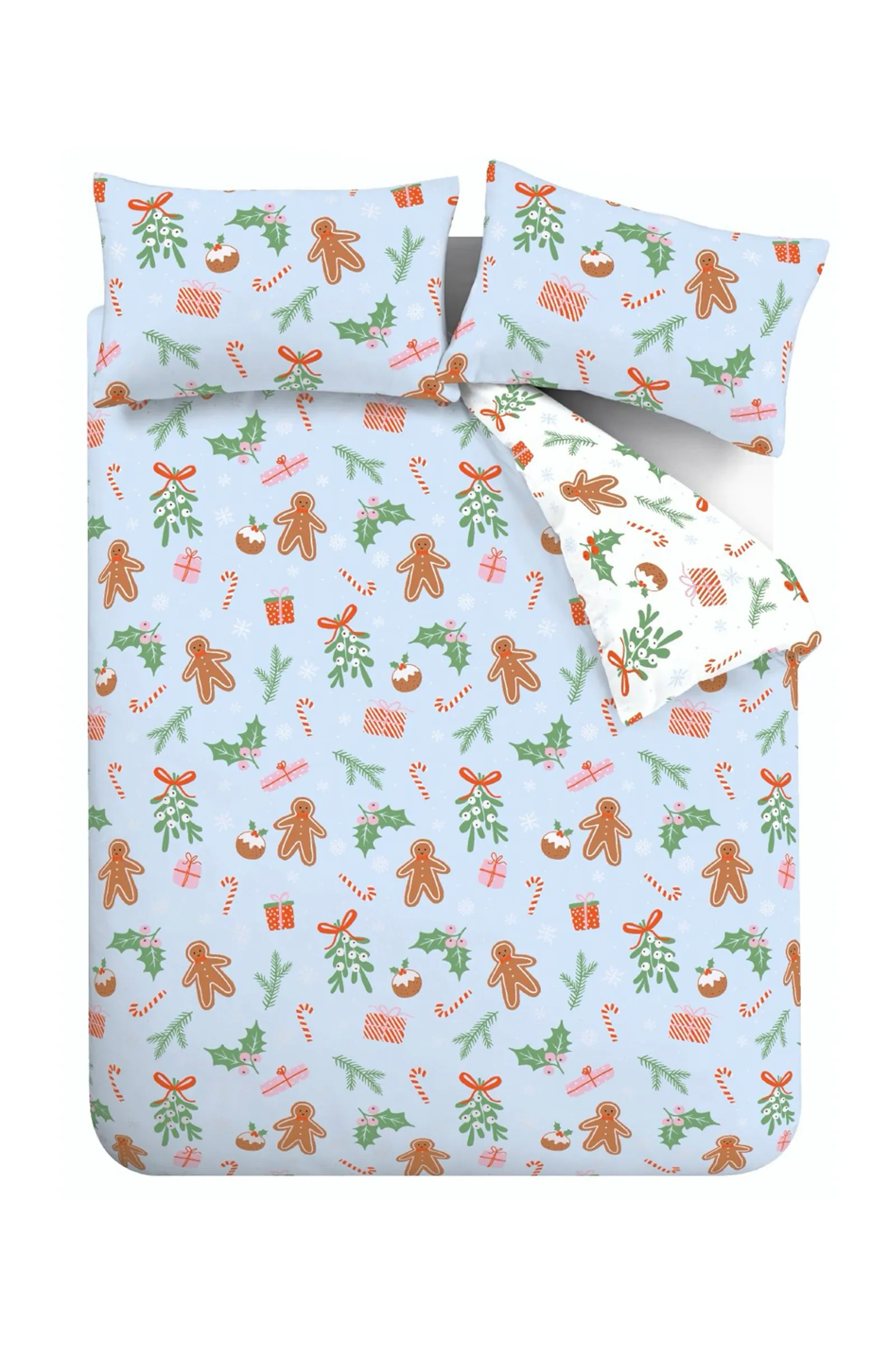 Catherine Lansfield 'Christmas Gingerbread' Soft Microfibre Reversible Duvet Cover Set in Blue 5