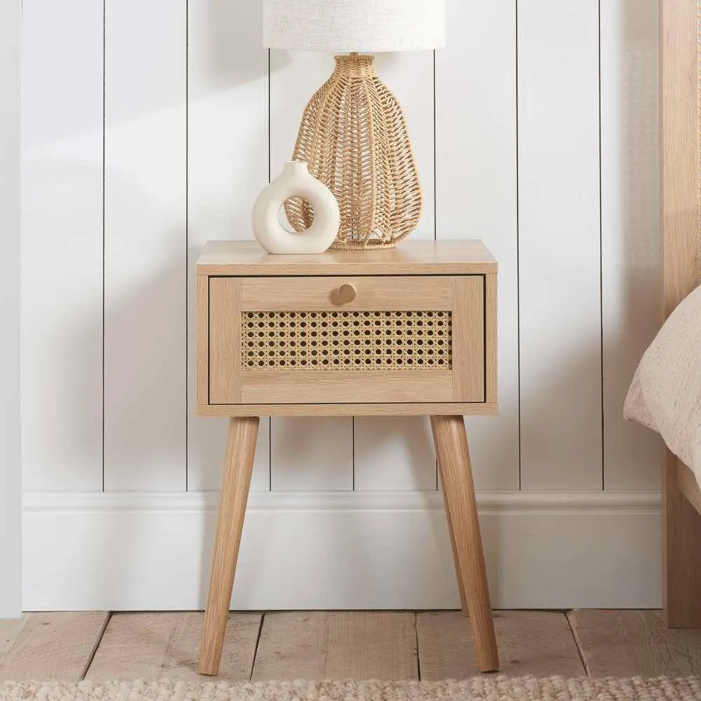 Birlea Pair of Bedside 1 Drawer Cabinet Rattan Croxley Side Table Oak in Light Oak 2
