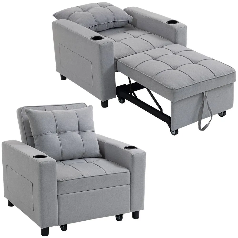 HOMCOM 3-in-1 Sofa Bed, Convertible Sleeper Chair with Adjustable Backrest in Light Grey 2