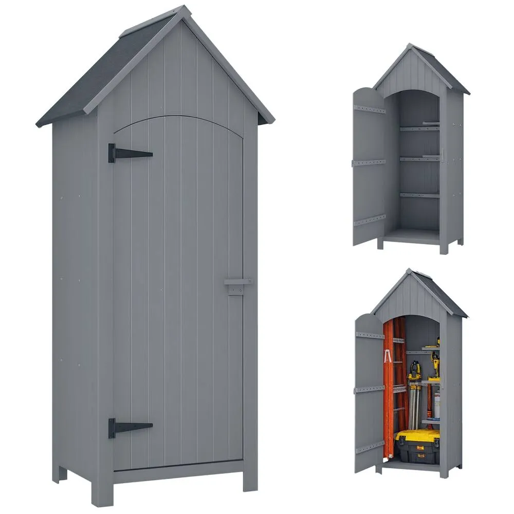 OUTSUNNY Wooden Small Garden Shed with 3 Shelves & Tilt Roof Grey 2