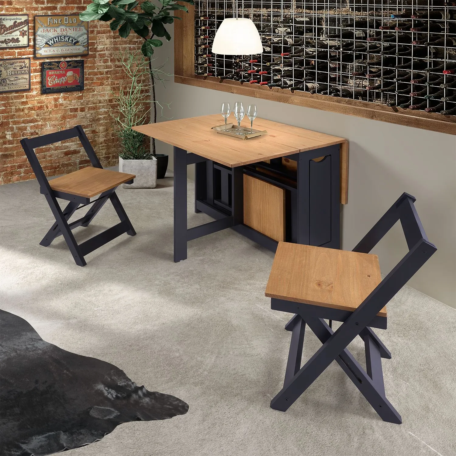Seconique Santos Butterfly Dining Set in Dark Navy
