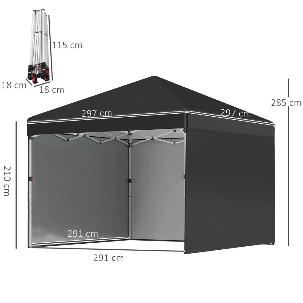 OUTSUNNY 3x3 (M) Pop Up Gazebo Party Tent w/ 2 Sidewalls, Weight Bags in Black 3