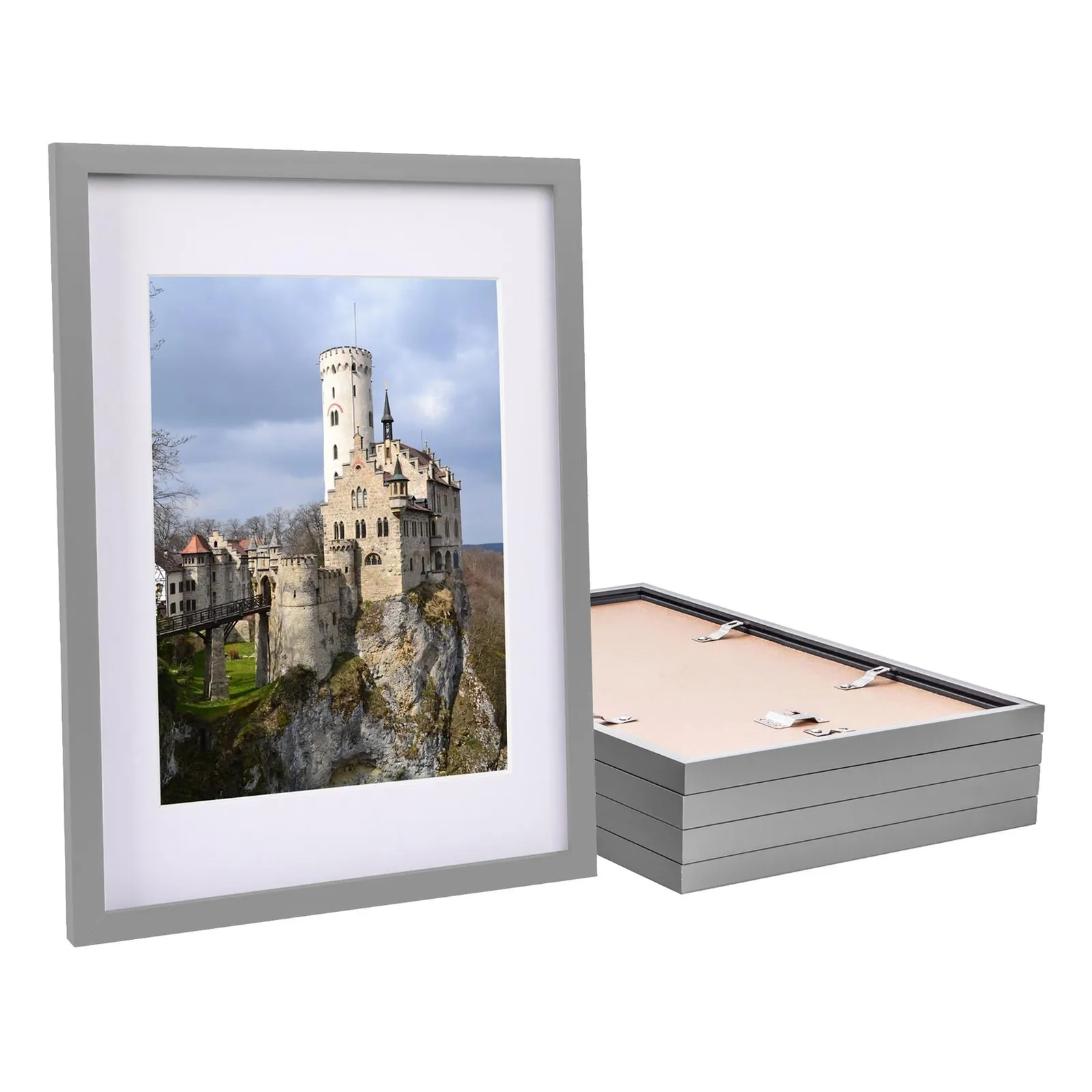 Nicola Spring 5x Photo Frame with White A4 Mount - A3 (12" x 17") Picture Display in Grey