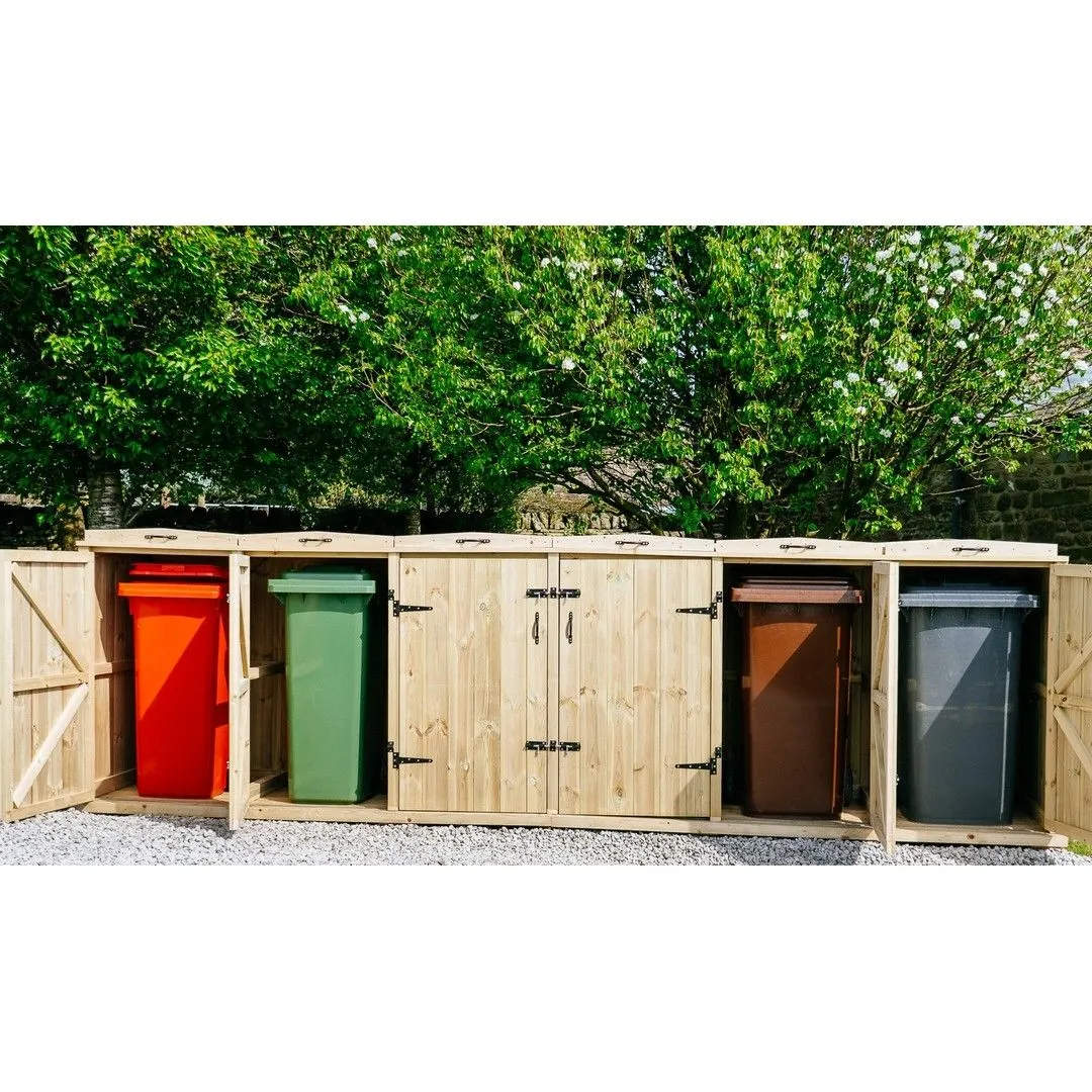 Buttercup Farm Chatburn Sextet Wheelie Bin Store, Fits 5x 180L or 240L & 1x 140L Bin in Brown 4