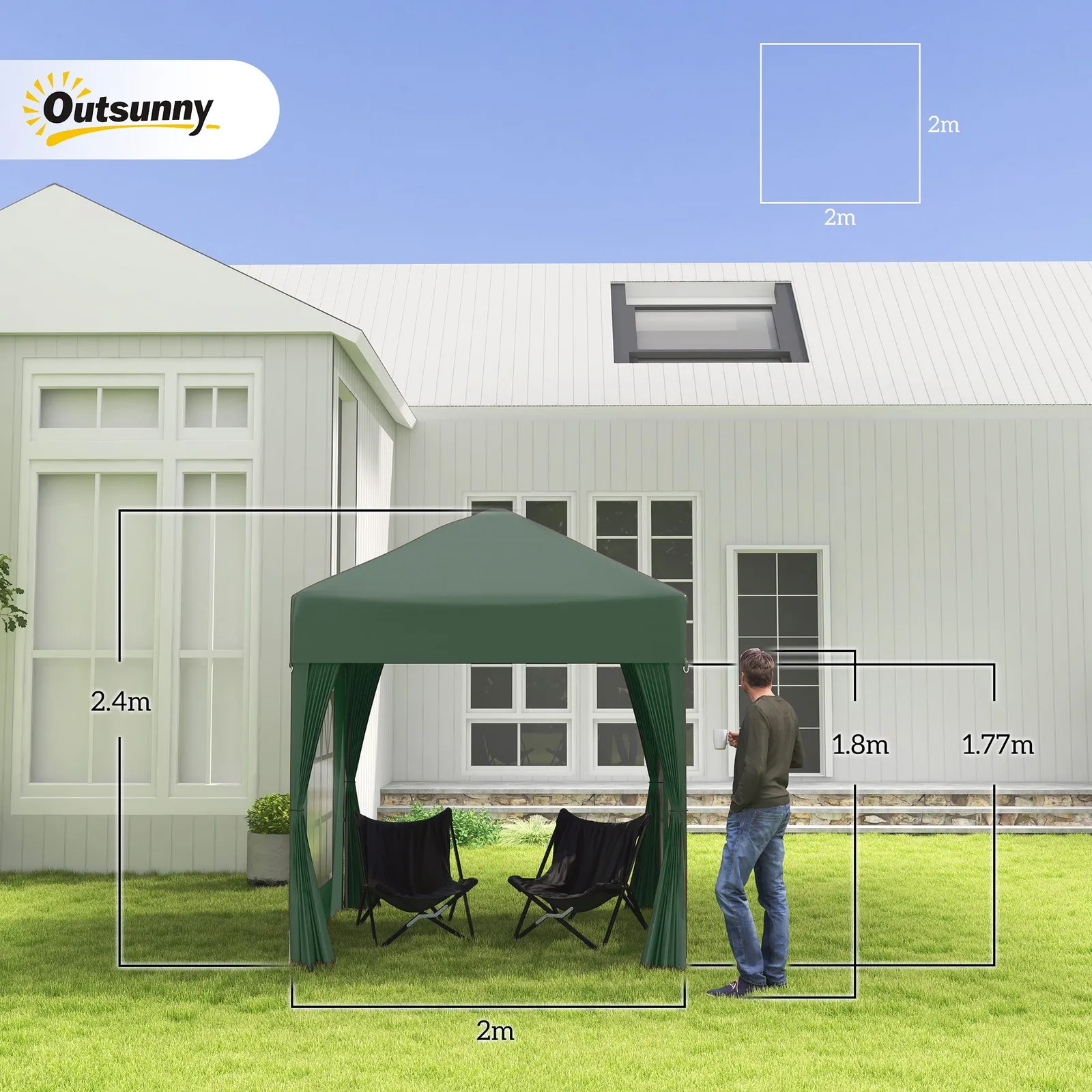 OUTSUNNY 2mx2m Pop Up Gazebo Party Tent Canopy Marquee with Storage Bag in Green 3