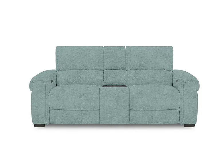 Nixon 2 Seater Fabric Power Recliner Sofa with Cupholder Power Console - Baby Blue