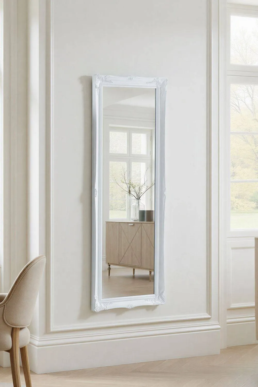 Yearn Mirrors French Style Carved Tall Mirror White 166x60cm