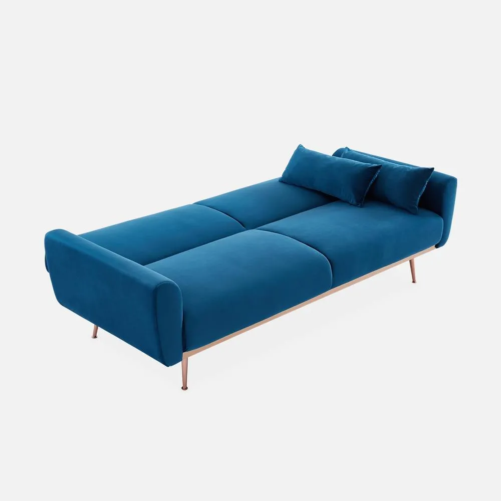 sweeek 3-seater Velvet Convertible Sofa Bed in Blue 4
