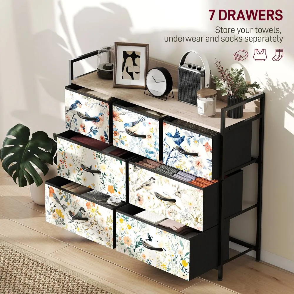 HOMCOM Chest of Drawers, Fabric Dresser with Open Shelf 4