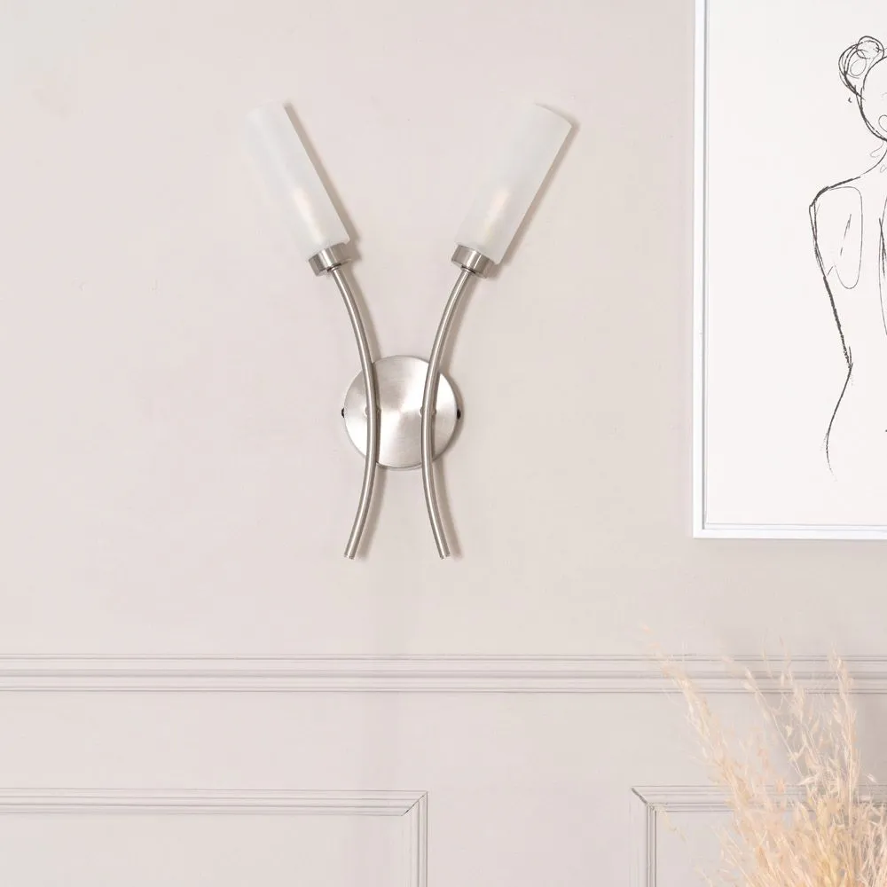 ValueLights Maya Pair of 2 Way Curved Upright Reed Shaded Wall Lights in Silver 5