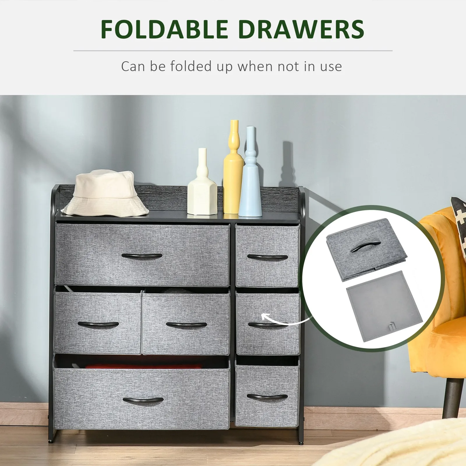 HOMCOM 3-Tier Fabric Bedroom Dresser with Foldable Drawers, Grey 5