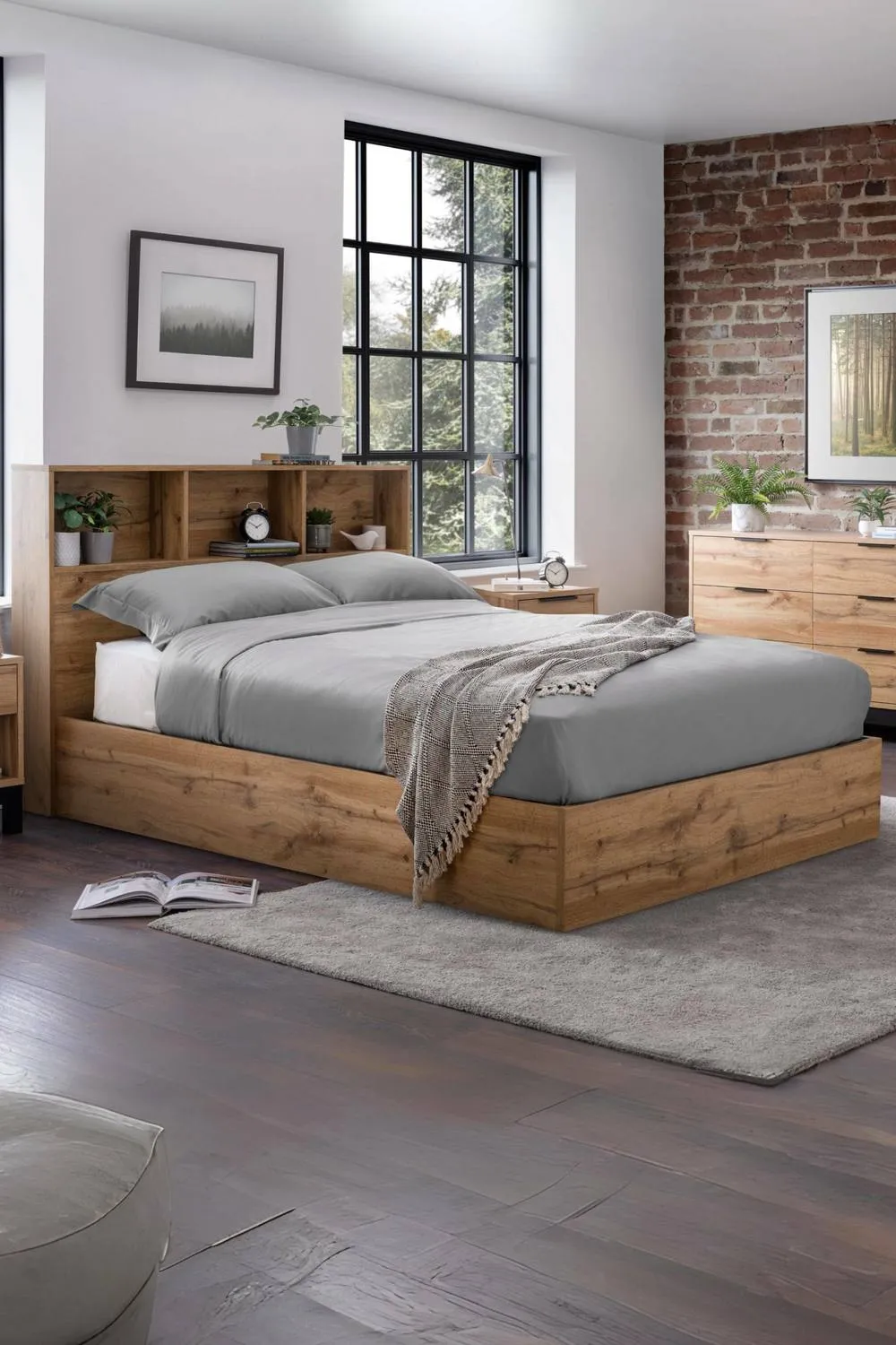 Julian Bowen Bali Bookcase Ottoman Storage Bed in Natural