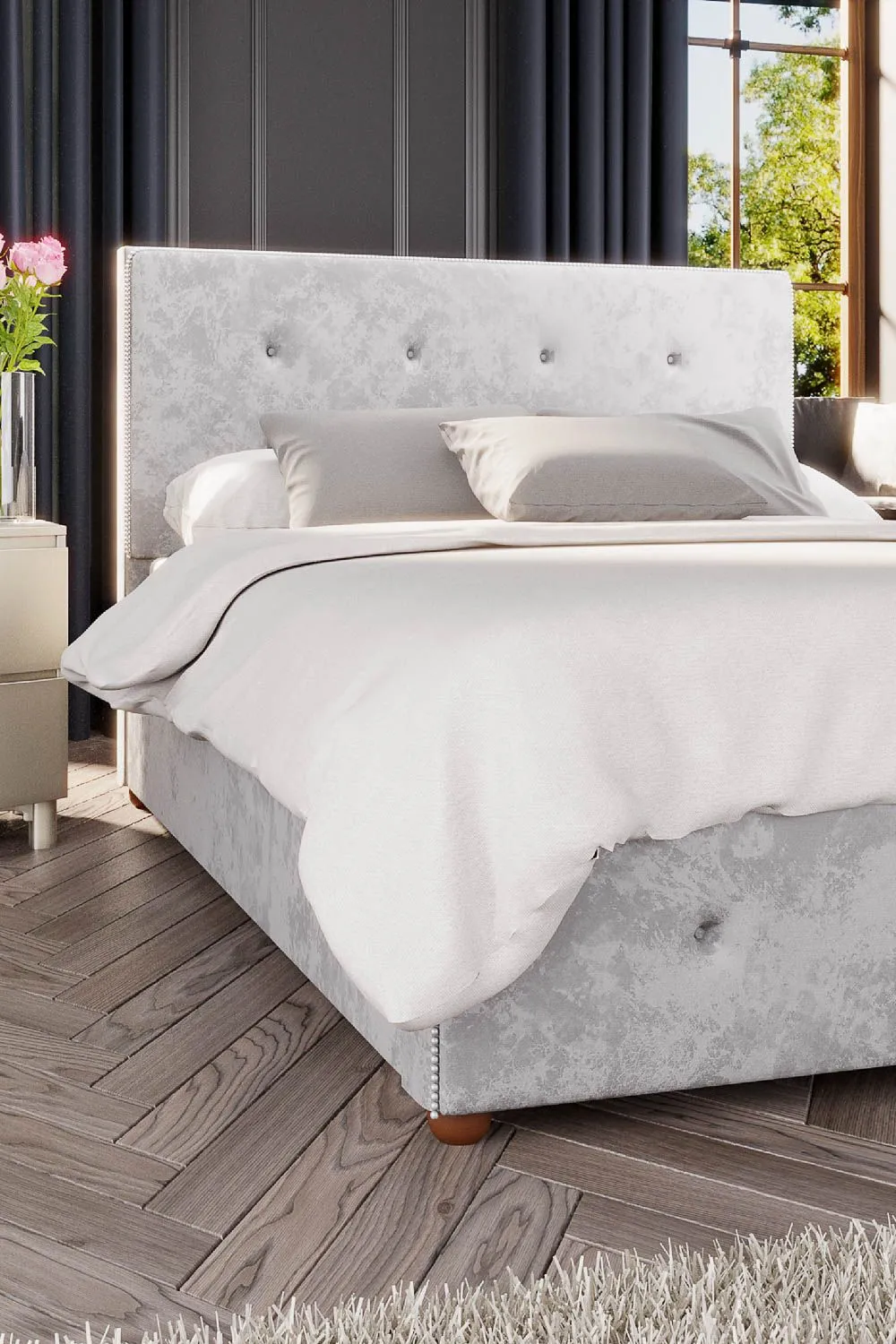 Laurence Llewelyn-Bowen Hesper Ottoman Storage Bed in Mirazzi Velvet Fabric, Custom Made in Silver 2