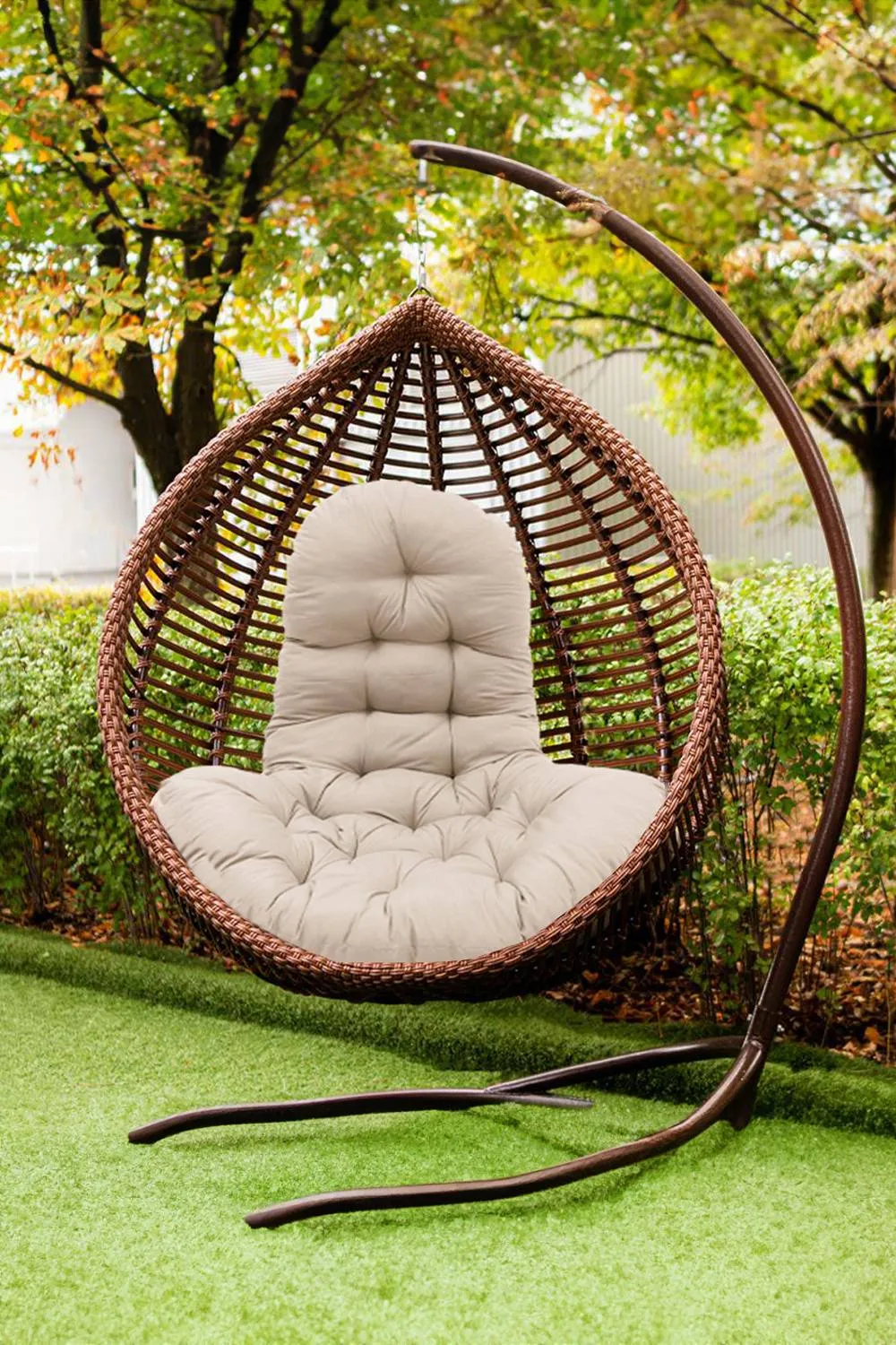 Living and Home Hanging Egg Chair Thick Cushion Swing Chair Pad in Camel