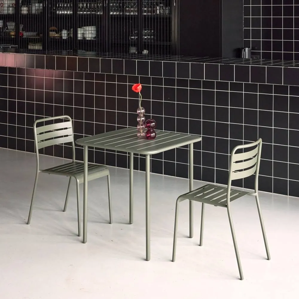 sweeek 2-seater Square Steel Garden Table Set With Chairs in Khaki 3