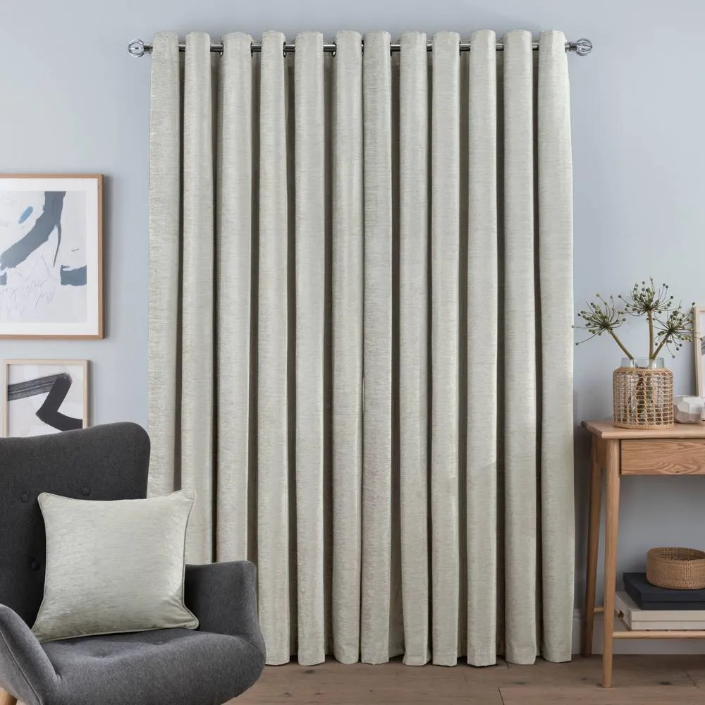 Smart Living Luxury Chenille Eyelet Lined Curtains - 2 Panels in Cream 2