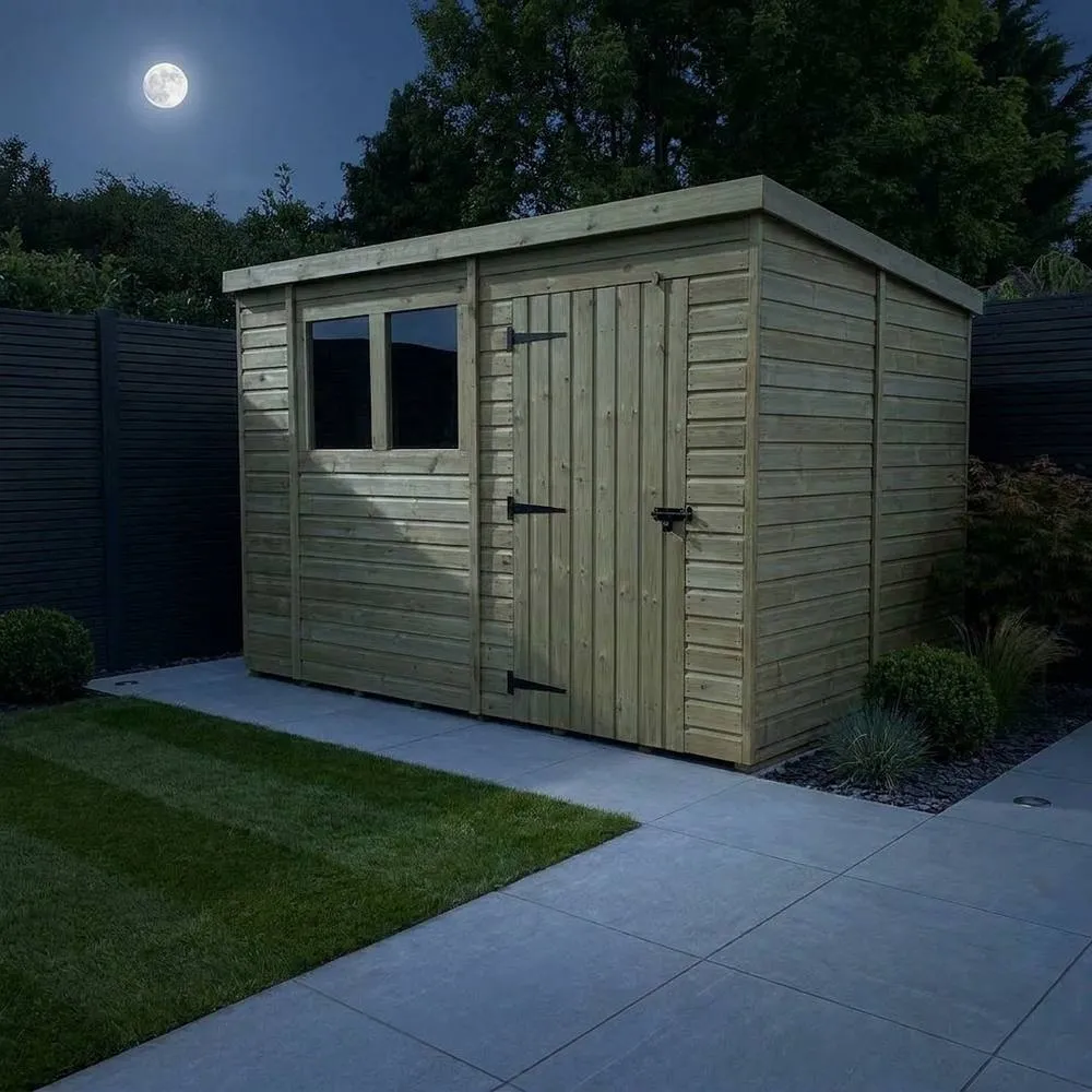 Buttercup Farm 13ft x 9ft Pent Garden Shed Single Door With Windows - Timber in Brown 3