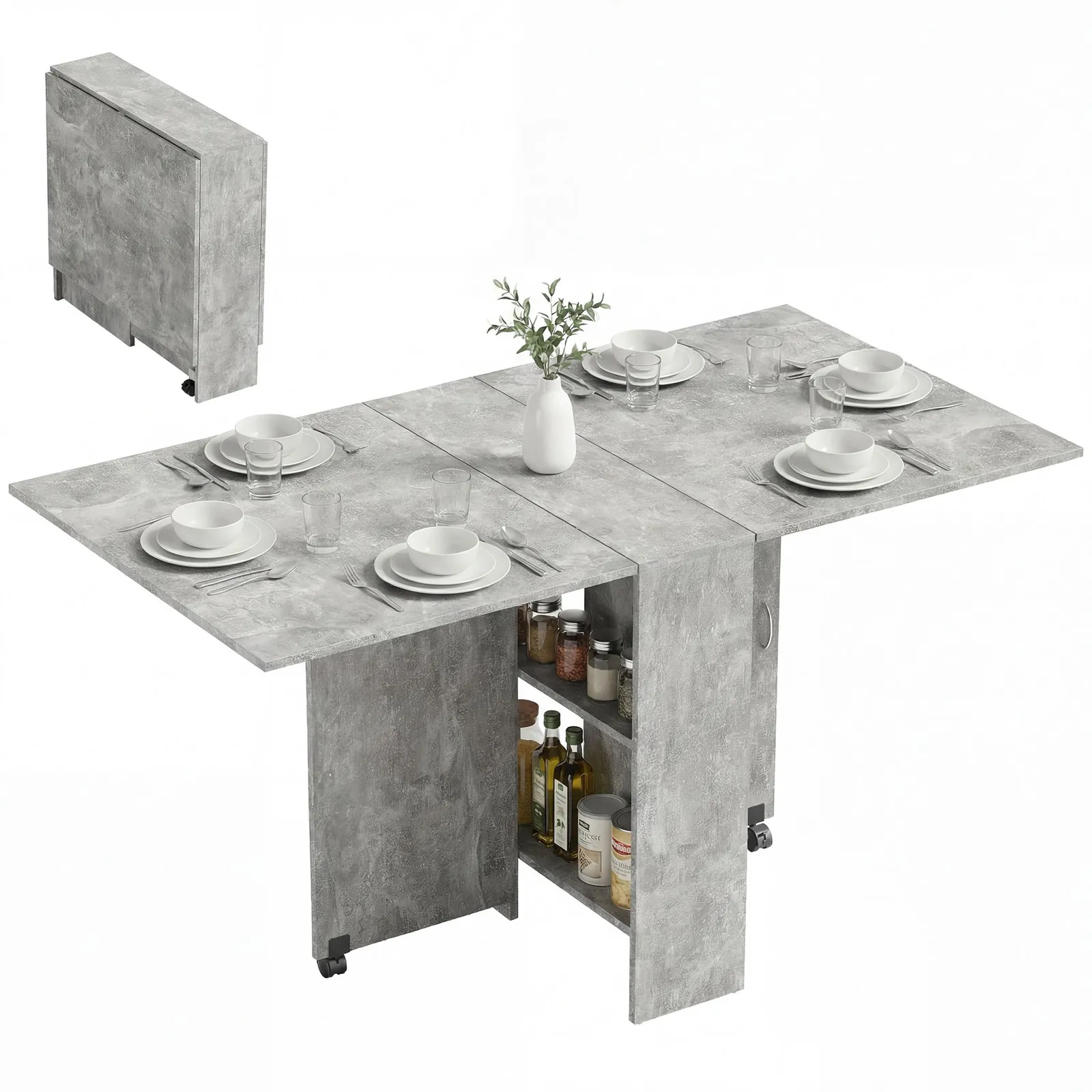 HOMCOM 80-140 cm Folding Dining Table for 4-6 Drop Leaf Table in Grey 2