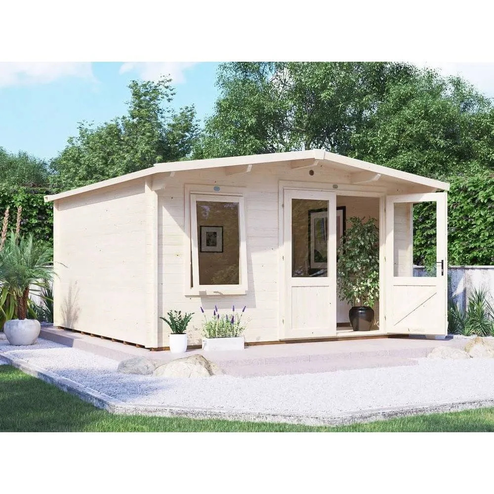 Dunster House Log Cabin, W4m x D4m / W13' x D13' 45mm Wall Thicknes in Natural White 2